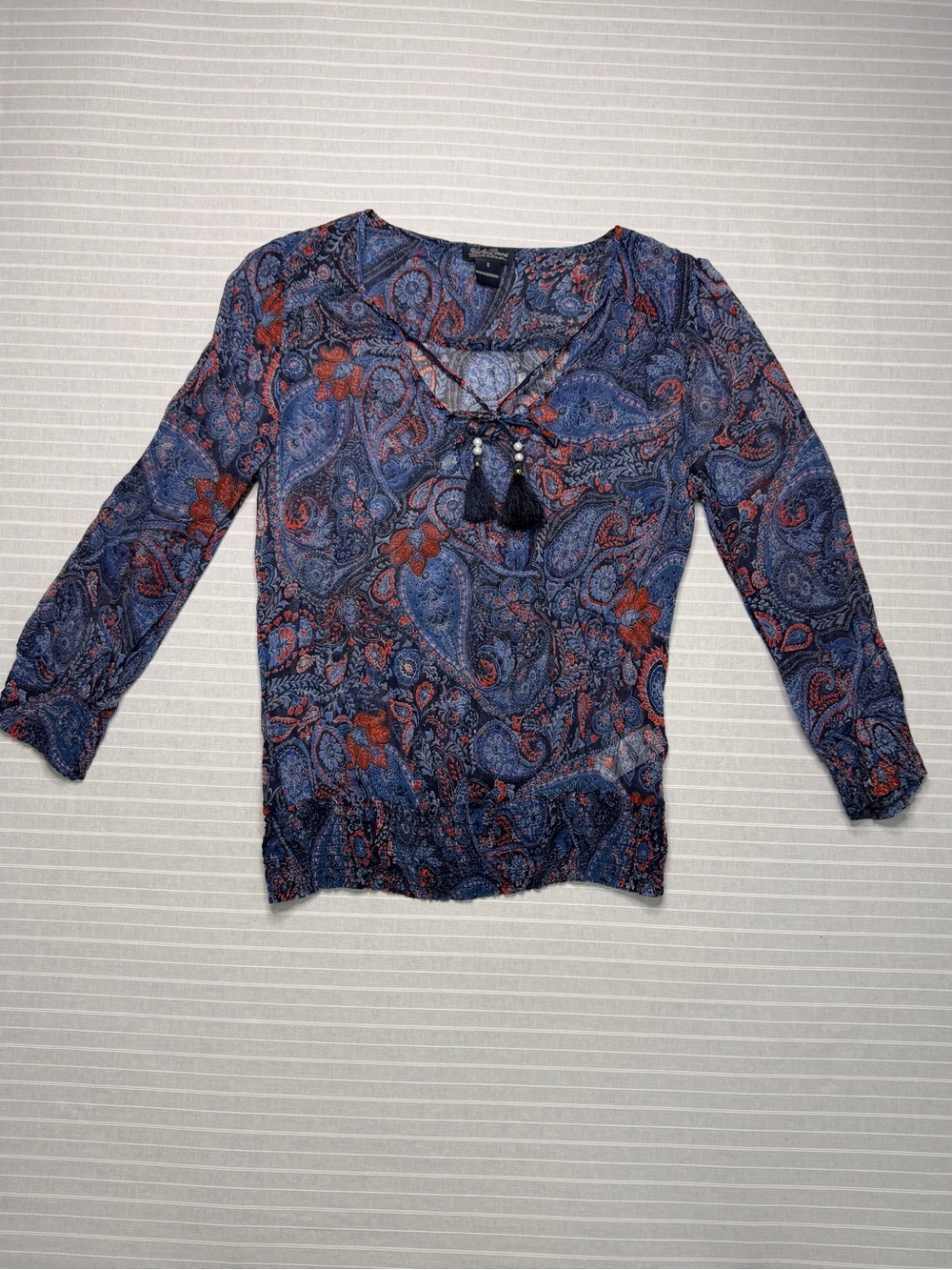 Lucky Brand Paisley Tassel Blouse – Size Small 🍂